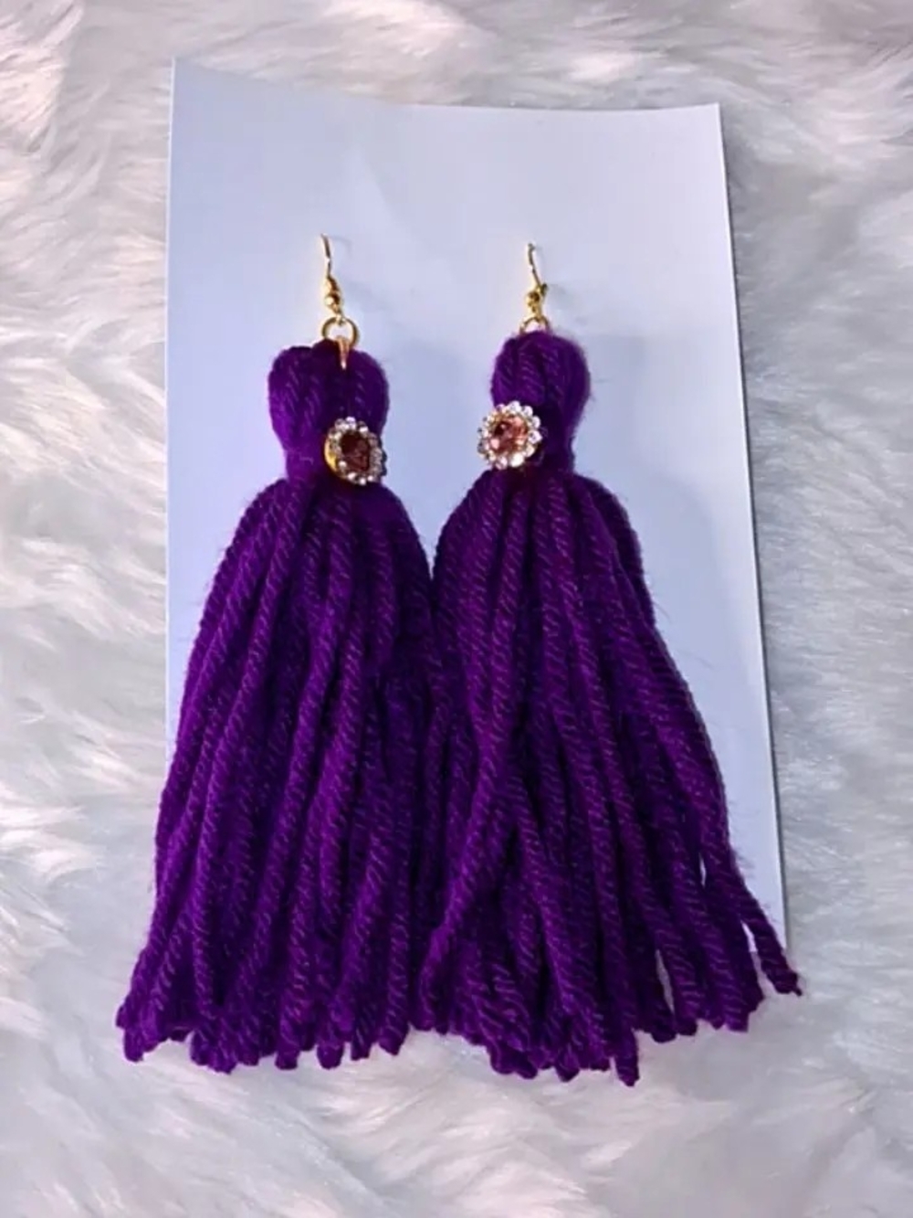 Purple Tassel Drop Earrings with Crystal Accent - Women Jewelry